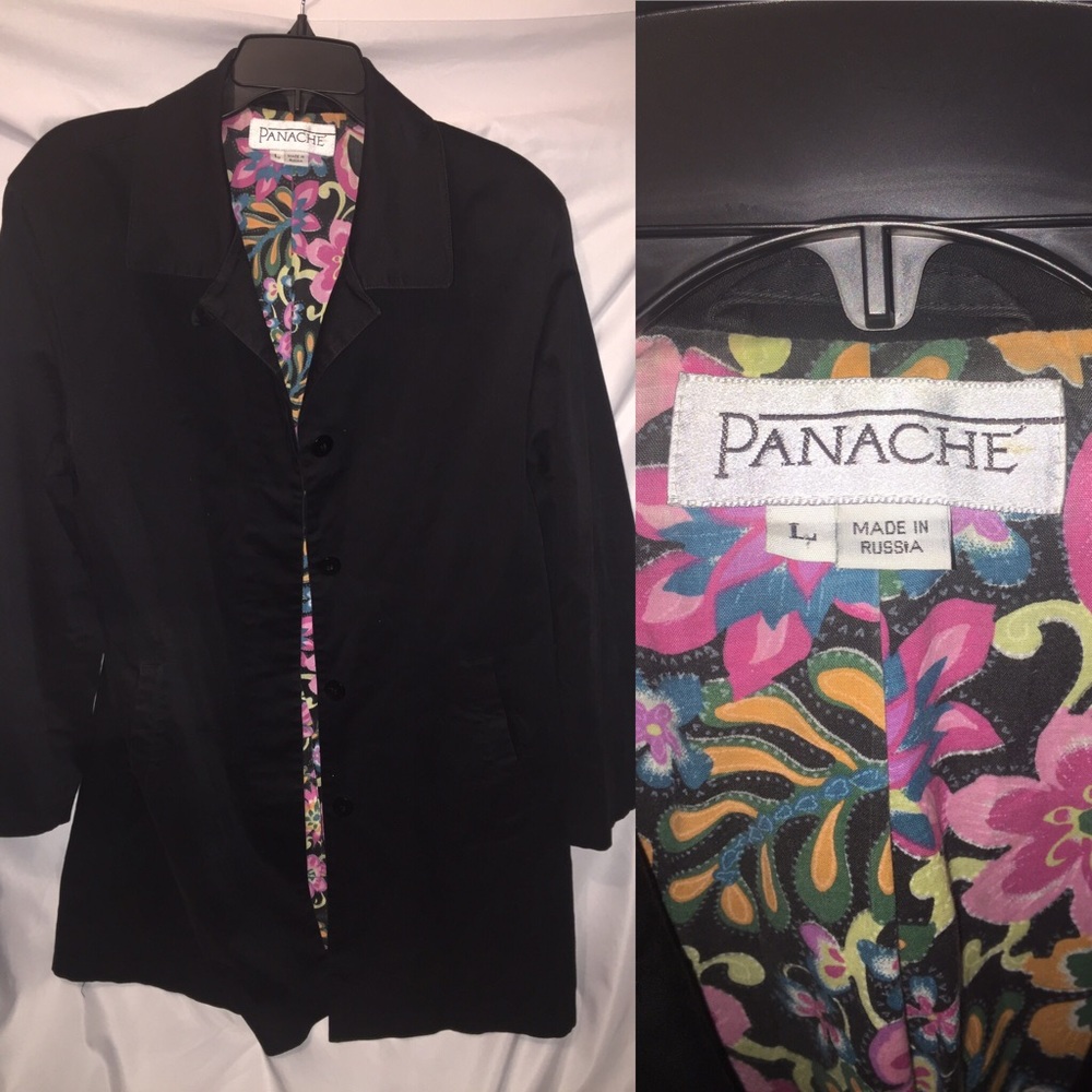 Black Trench coat Size:L EUC 3/4 length